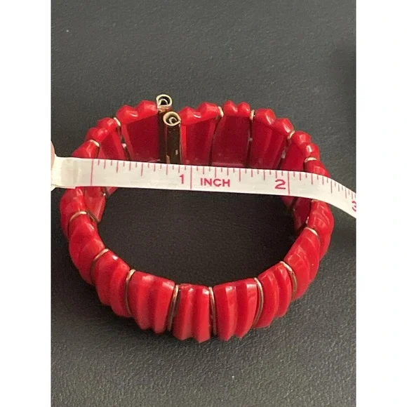 Vintage Acrylic Bracelet Western Germany Gold Tone Stretch Wide Bangle - Picture 7 of 8